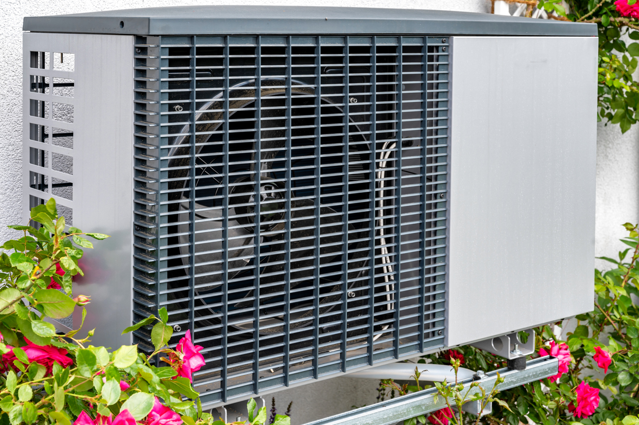 Outdoor unit of a modern heat pump heating system for a family house Outdoor unit of a modern heat pump heating system for a family house